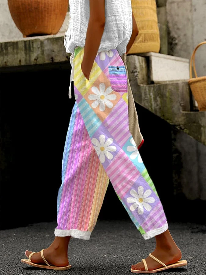 Trendy Color Contrast Casual Trousers