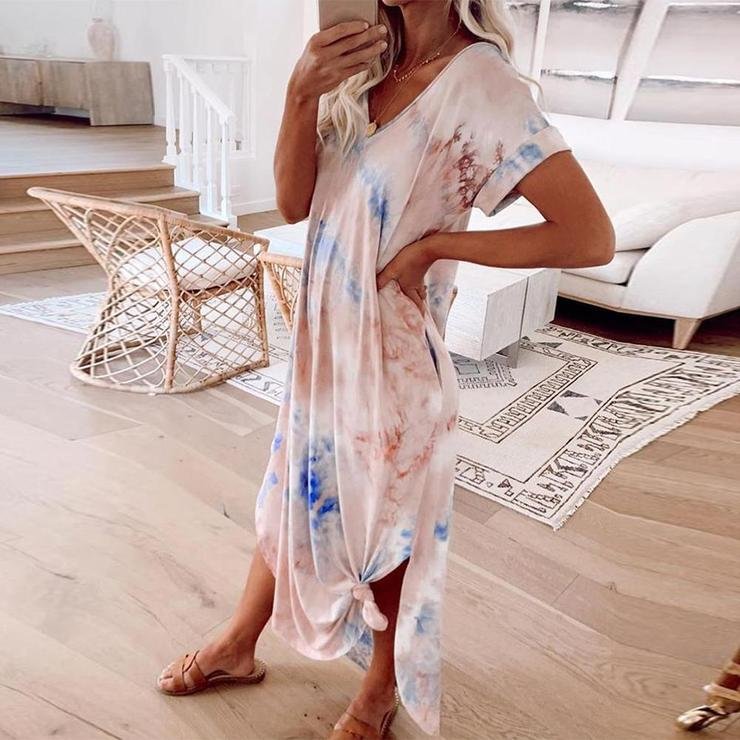 Loose Tie-Dye Short Sleeve Maxi Dress