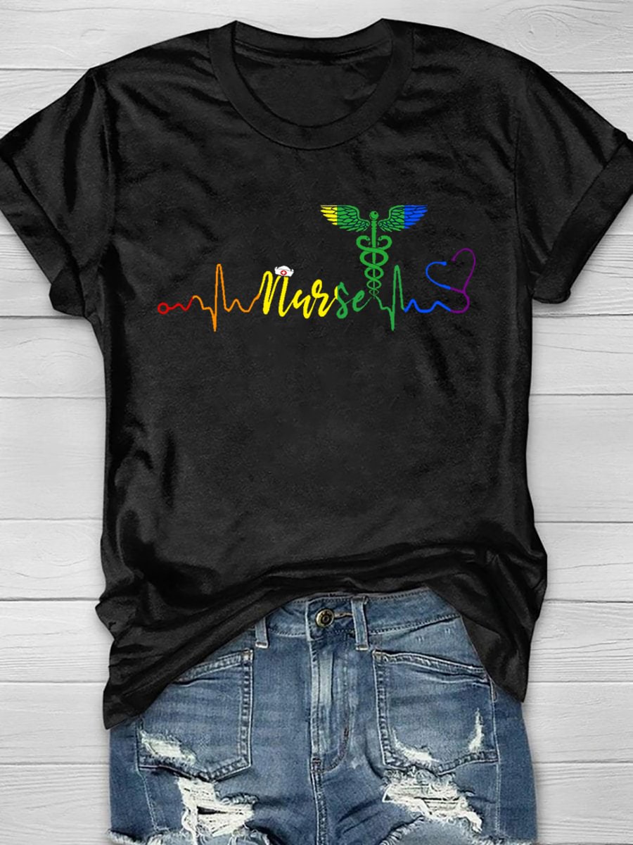 Nurse LGBT Pride Rainbow Print Short Sleeve T-Shirt