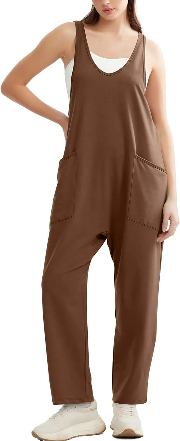 Women's Summer Casual Pocket Knitted One-piece Trousers Jumpsuits