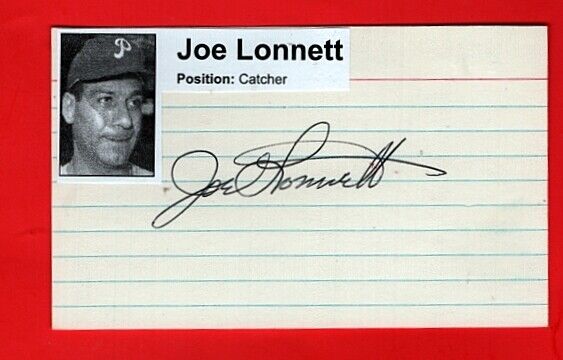 1956/59 JOE LONNETT-PHILLIES AUTOGRAPHED 3X5 CARD W/Photo Poster painting-d.2011