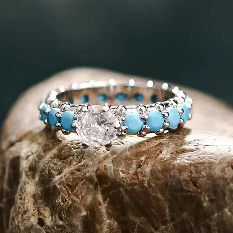 Olivenorma Turquoise White Zircon Diamond Engagement Ring