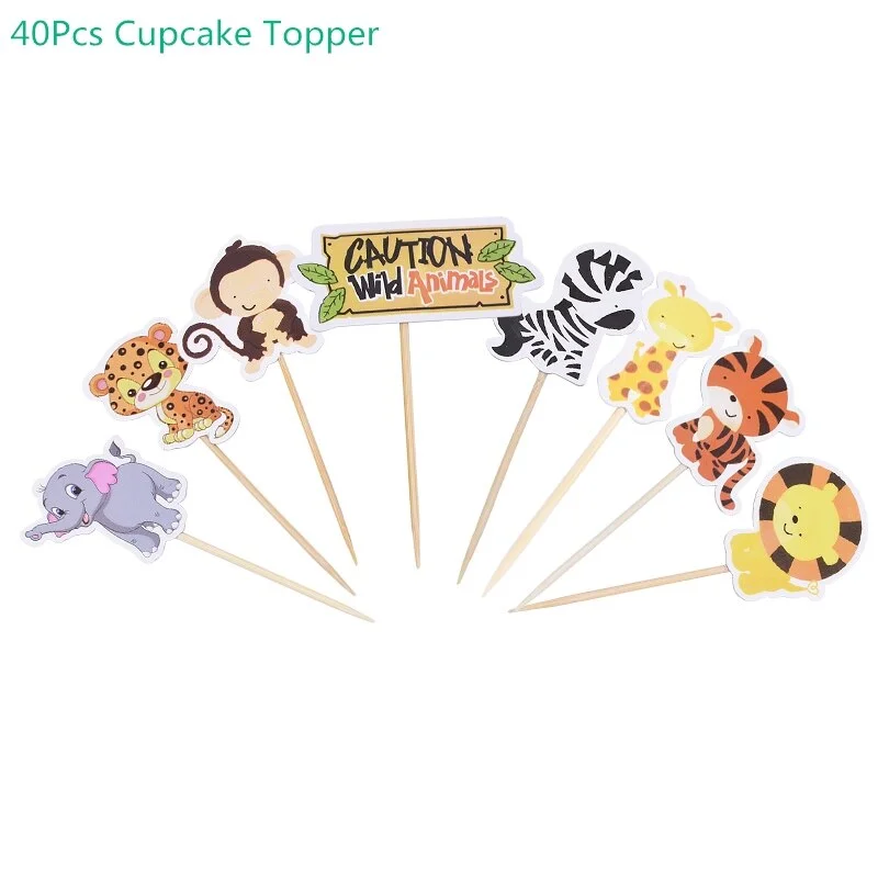 Safari Party Cartoon Animal Disposable Tableware Paper Cup Plate Tablecloth Kids Birthday Party Decoration Jungle Party Supplies