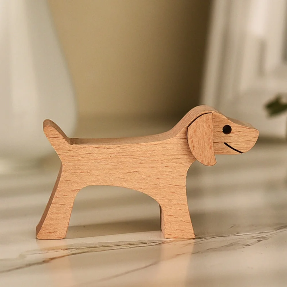 Puppy Family Wood Dog Carving Ornaments Decoration Home Decor Figurine Desktop Table Ornament Sculptures For Dog Pet Lover Gifts 712