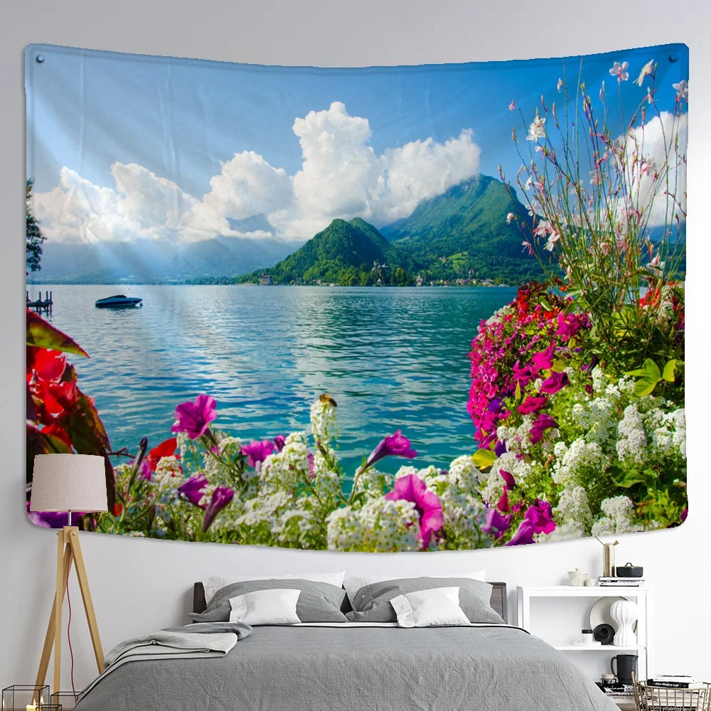 Landscape Painting Tapestry Wall Hanging Colorful Natural Scenery Bohemian Travel Mattress Studio Living Room Art Decor