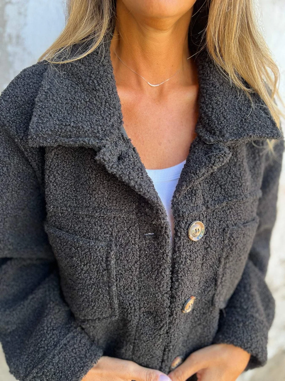 Brownm Brownm New - Autumn And Winter Roll Single-Row Buckle Lamb Wool Jacket