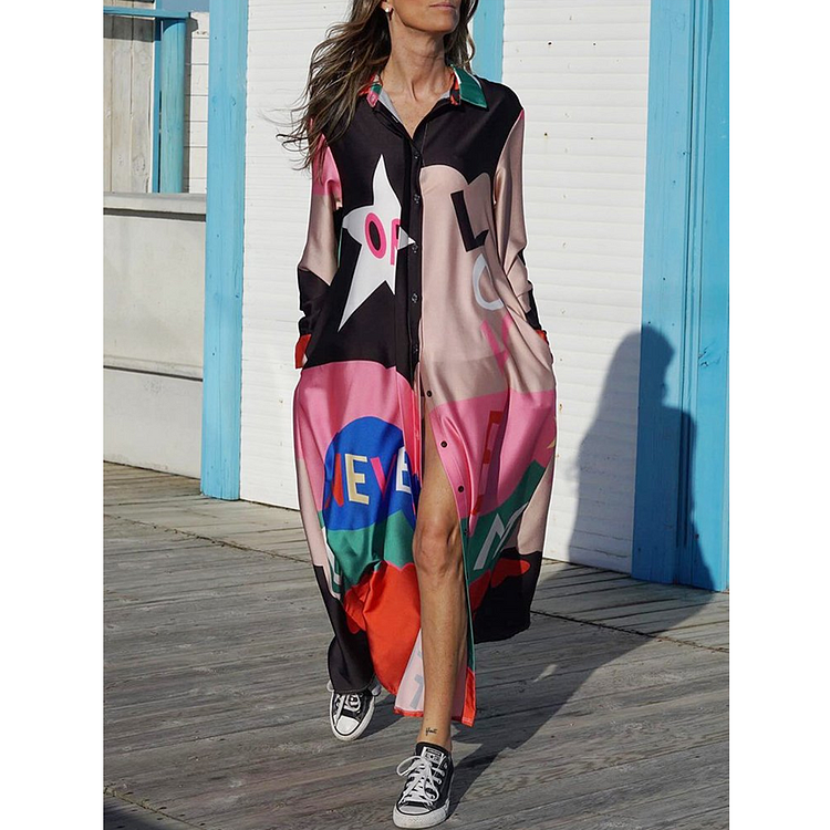 Casual Loose Slogan Printed Dress