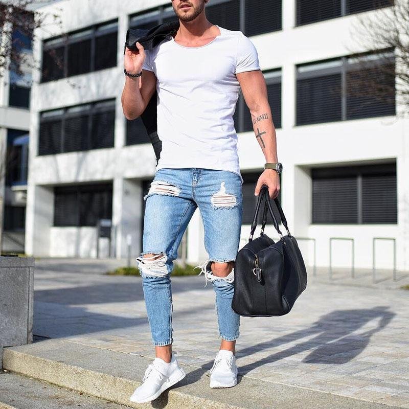 Ripped Hole Denim Jeans Skinny Pants