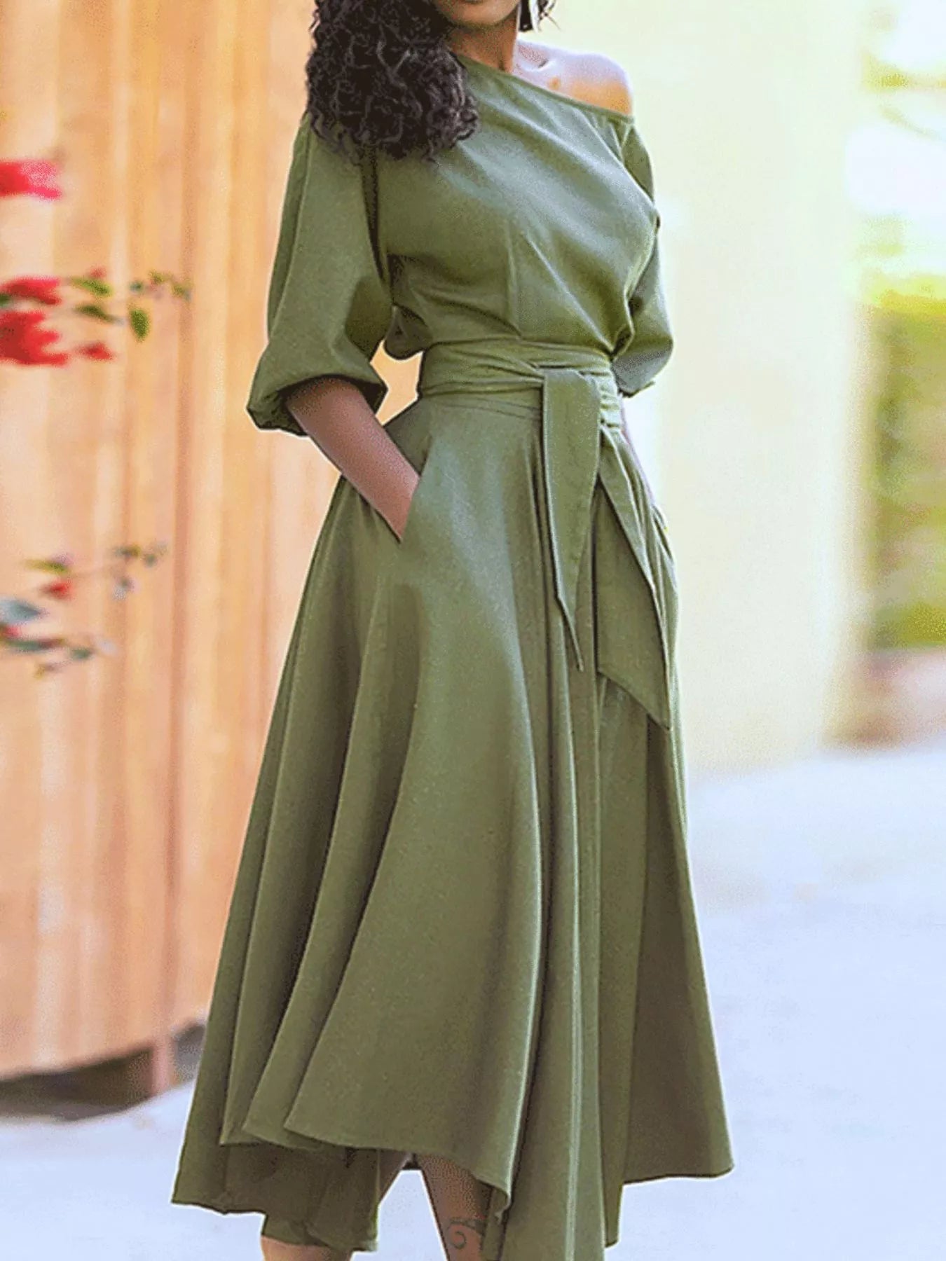 Boat Neck Tie Waist Dress mysite idetrend