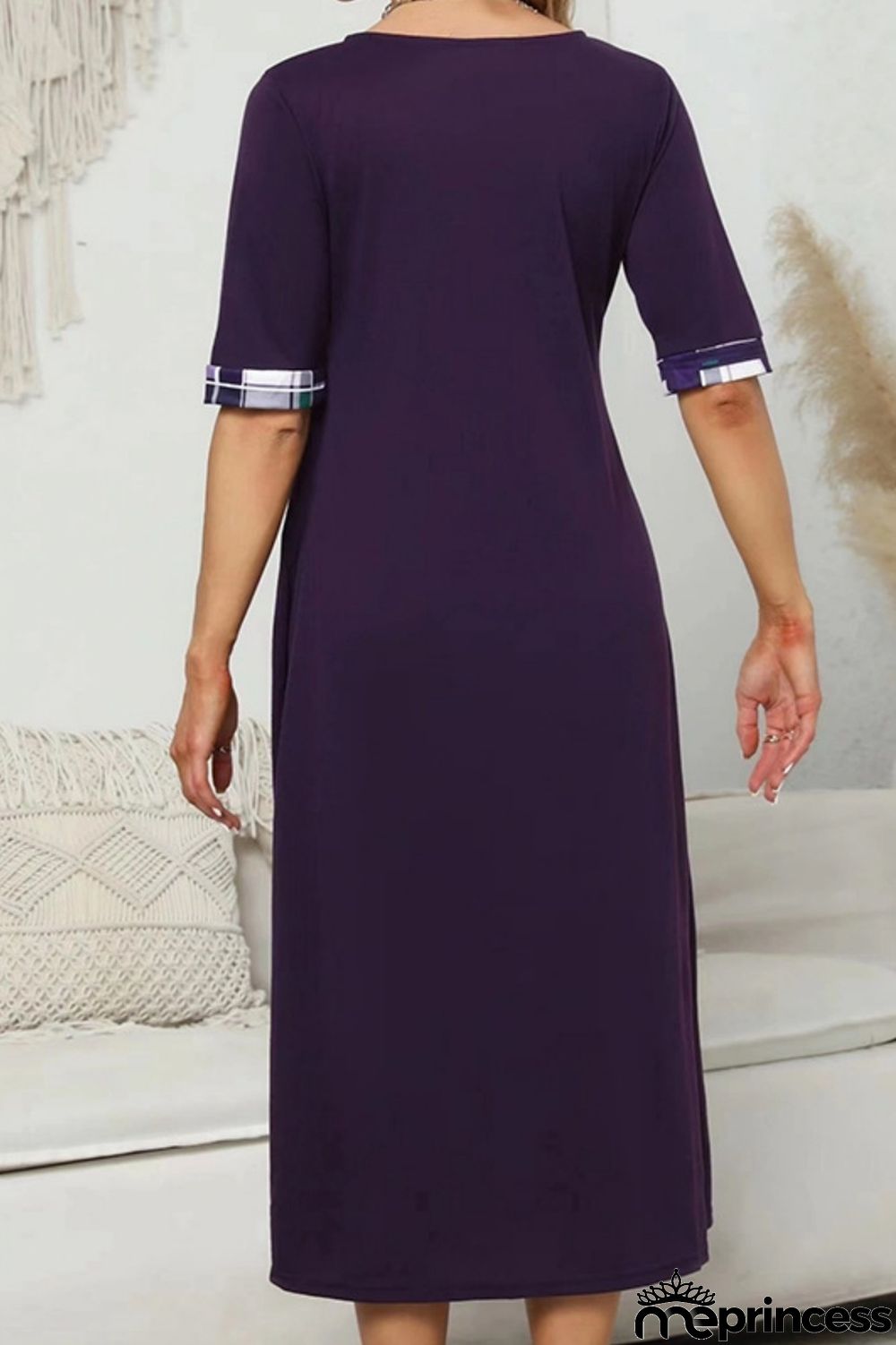 Casual Plaid Print Patchwork O Neck Short Sleeve Dress Dresses