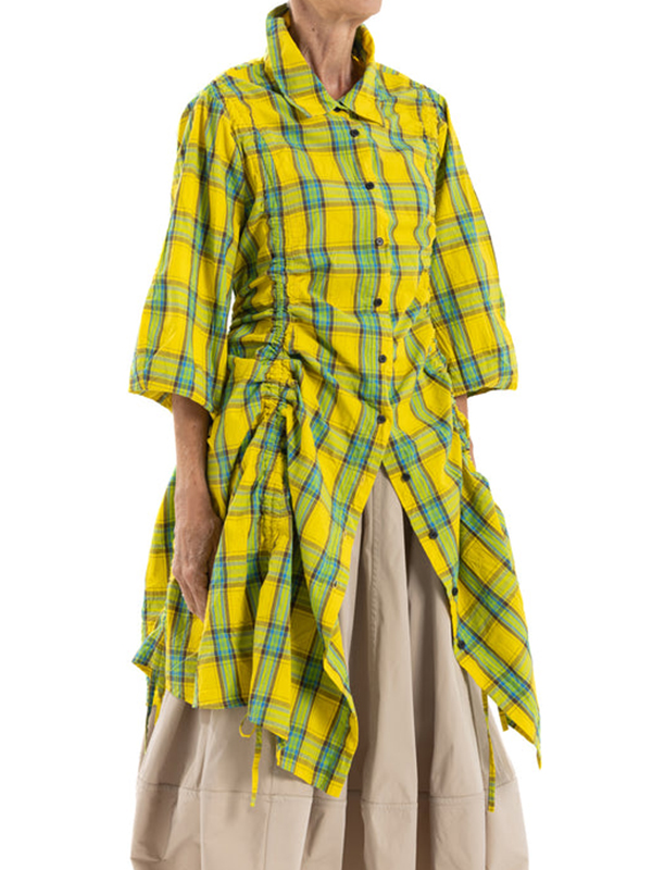 Loose Lapel Striped Side Drawstring Blouses