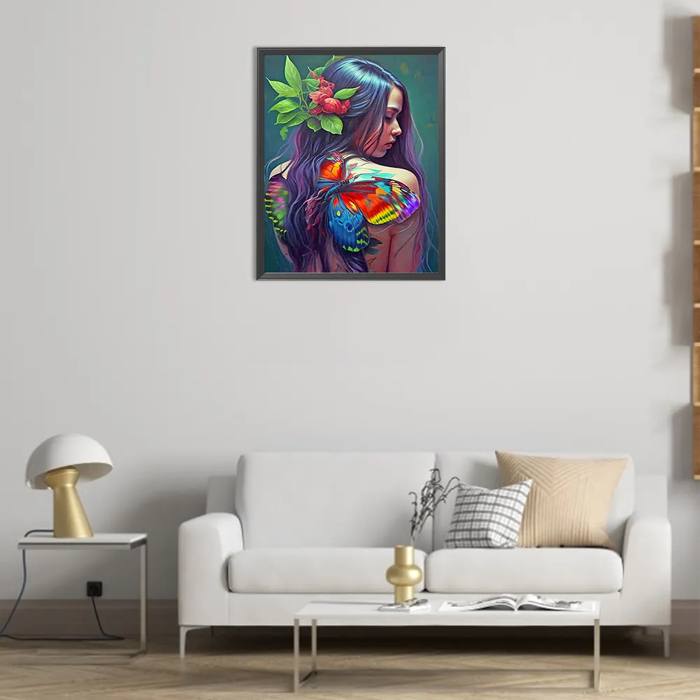 Full Round Diamond Painting 40*50cm - Girl With Butterfly Painting On Back