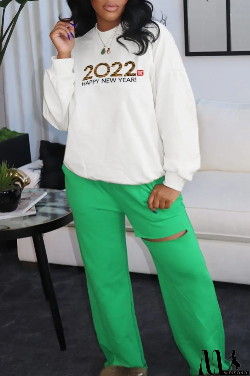 MidiSono - White Casual Street Print Patchwork O Neck Tops