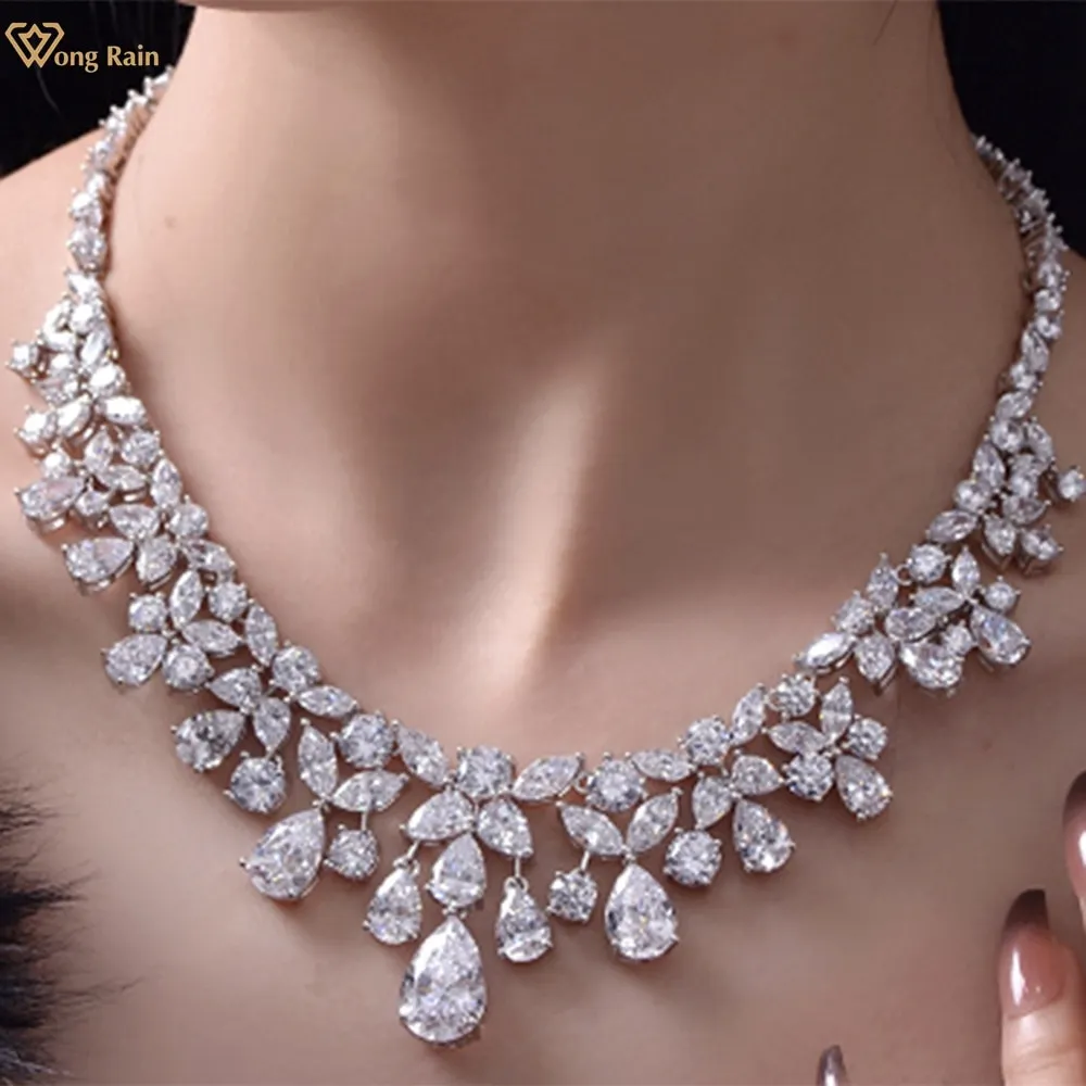 Luxury 925 Sterling Silver Pear Cut Created Moissanite Gemstone Anniversary Pendant Necklace For Women Fine Jewelry