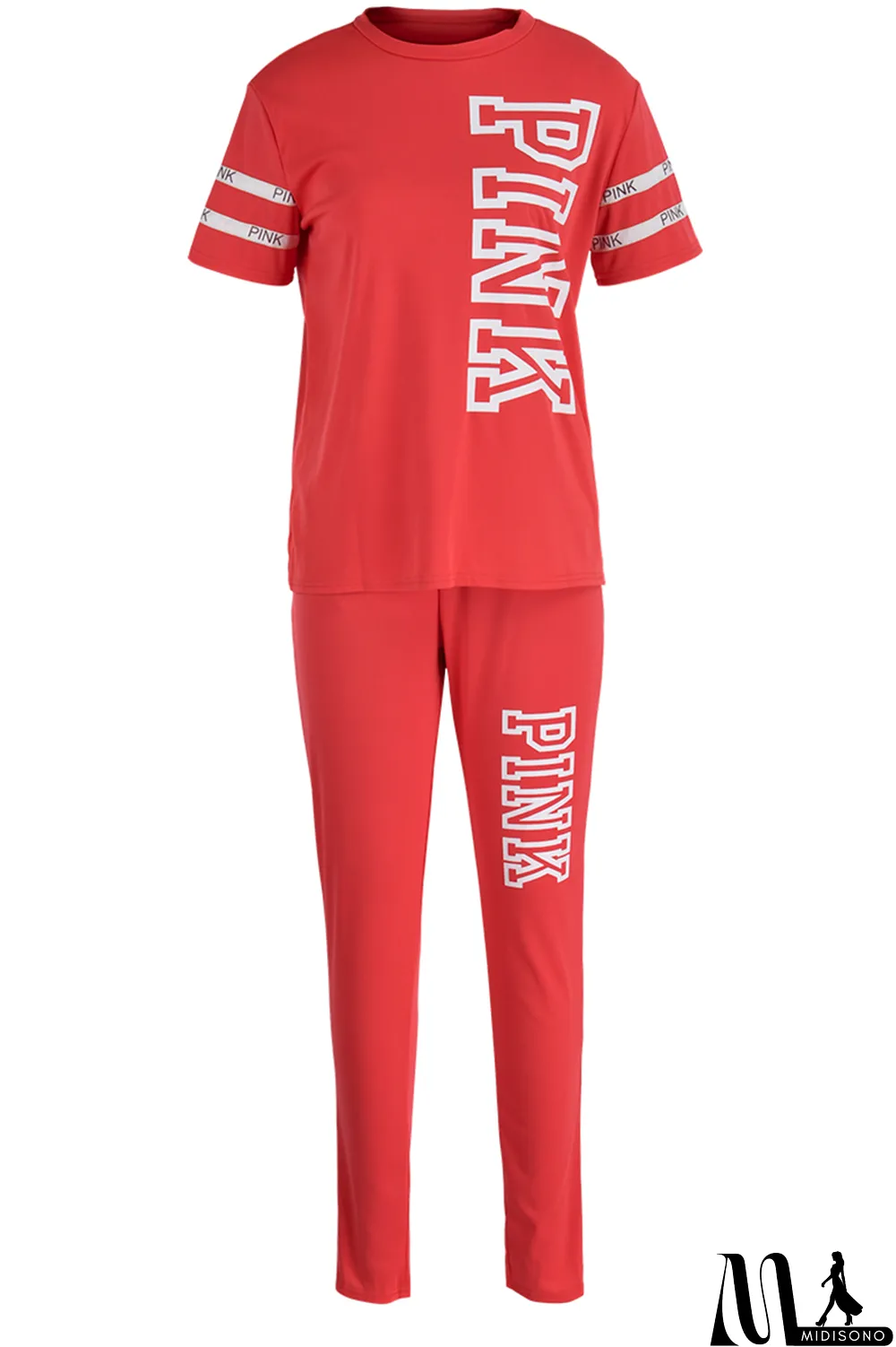 MidiSono - Green Casual Patchwork Letter O Neck Short Sleeve Two Pieces