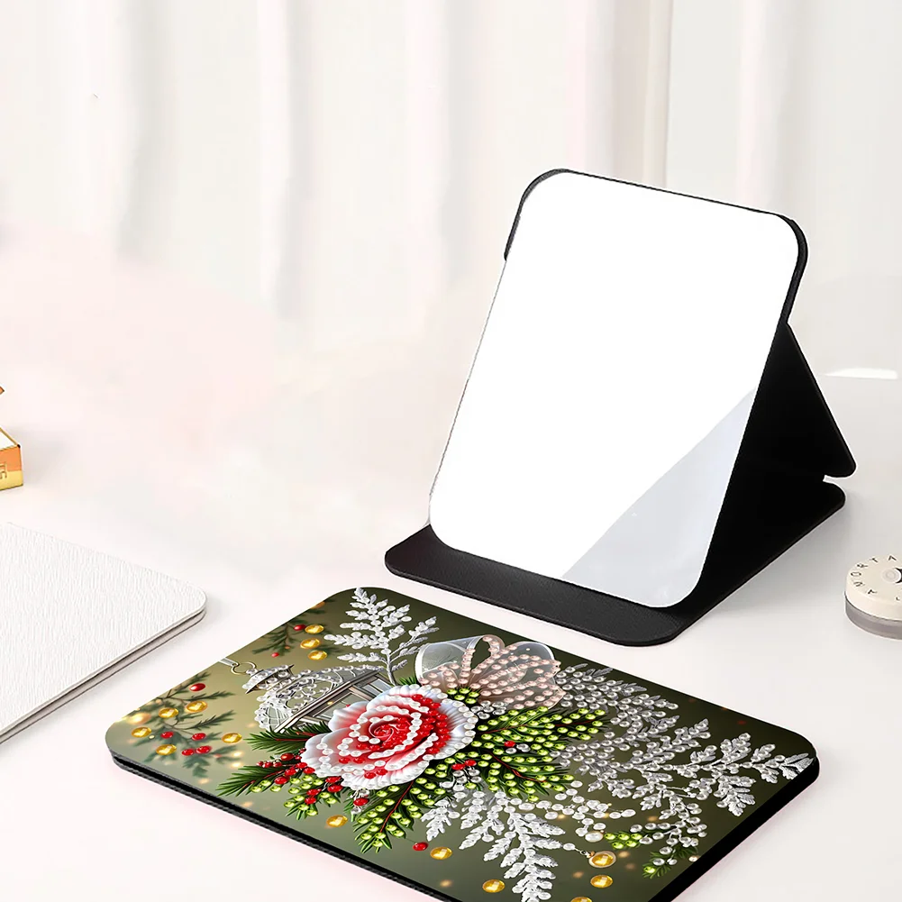 DIY Diamond Art Shiny Crystal Mirror Lightweight Standing Makeup Mirror (Rose)