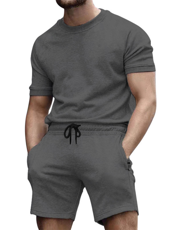 Mature Men New Casual Fashion Solid Color Short-sleeved T-shirt Quarter Pants Sports Suits