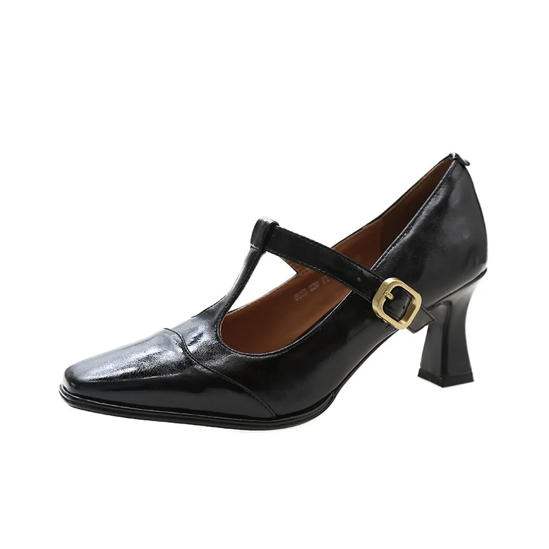 Tanguoant Tanguoant Retro Single Shoes 2024 Spring And Autumn New Women's Shoes Square Head Mary Jane Shoes Fashion Matching Color Matching Buckle High Heels