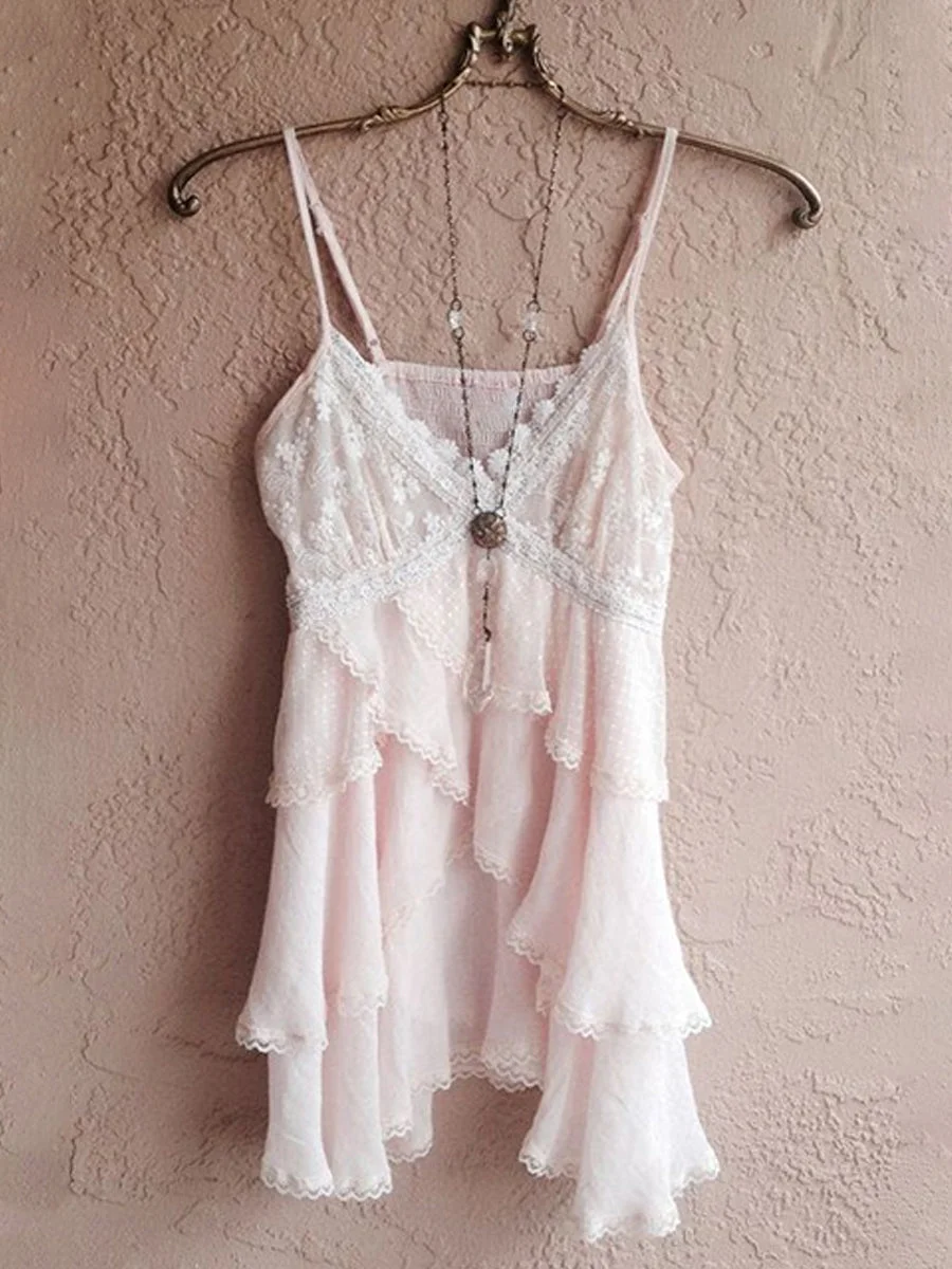 Women's Lace Sexy Layered Dreamy Style Linen Slip Top