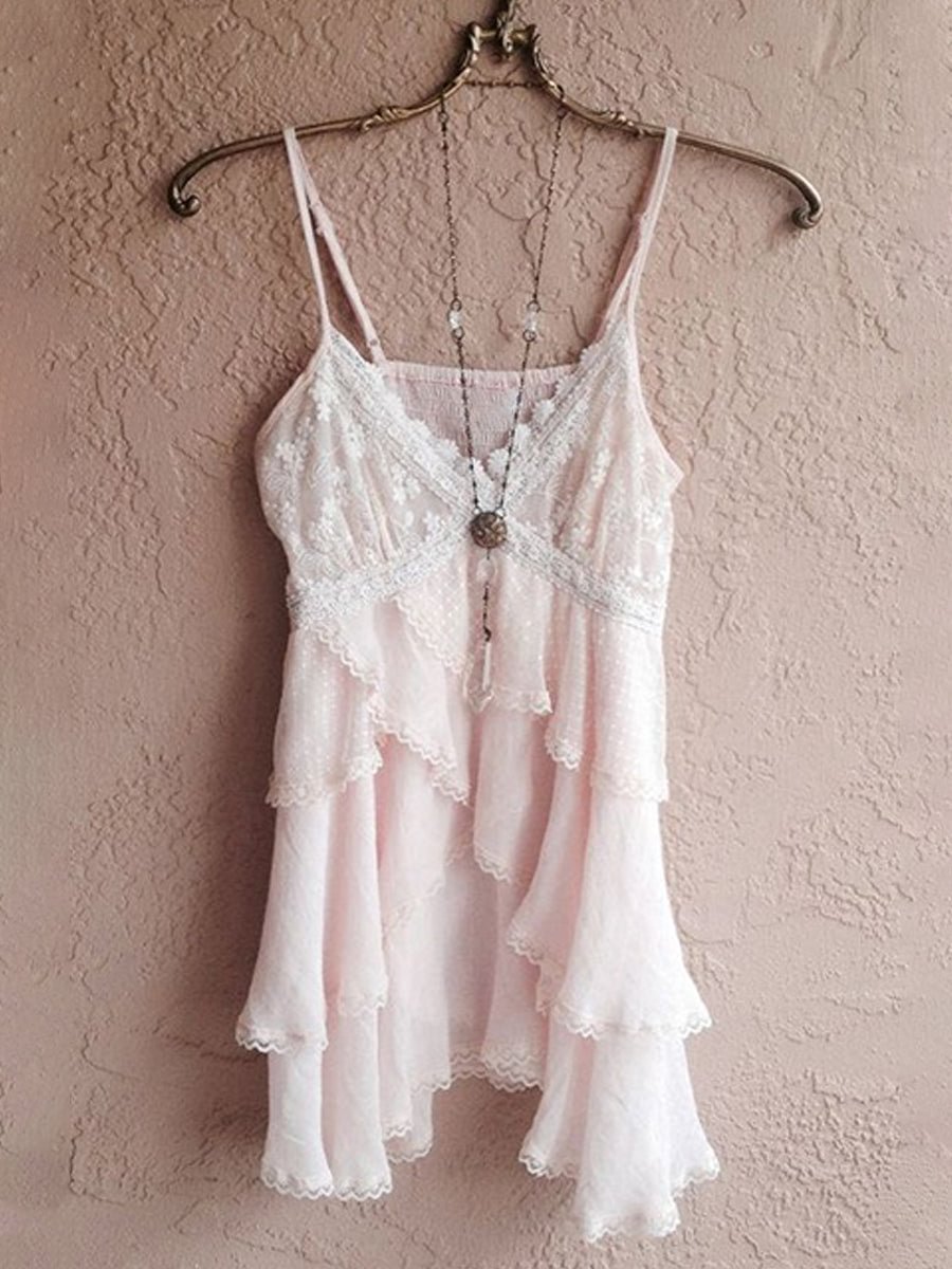 Women's Lace Sexy Layered Dreamy Style Linen Slip Top