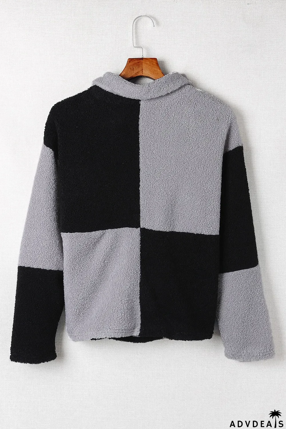 Colorblock Checkered Sherpa Jacket
