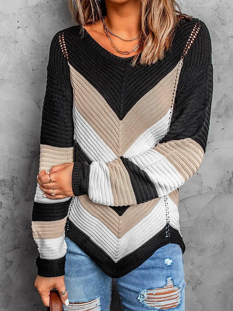 Women's Sweaters Colorblock Long Sleeve Knit Sweater