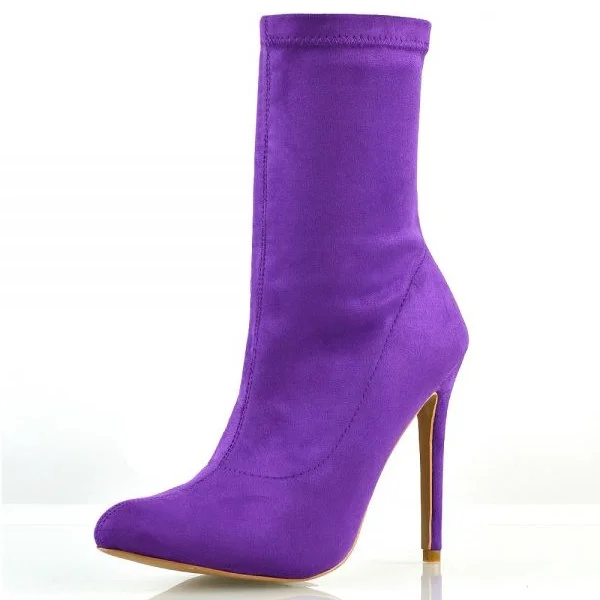 Purple Suede Stiletto Heel Fashion Ankle Booties with Closed Toe Vdcoo