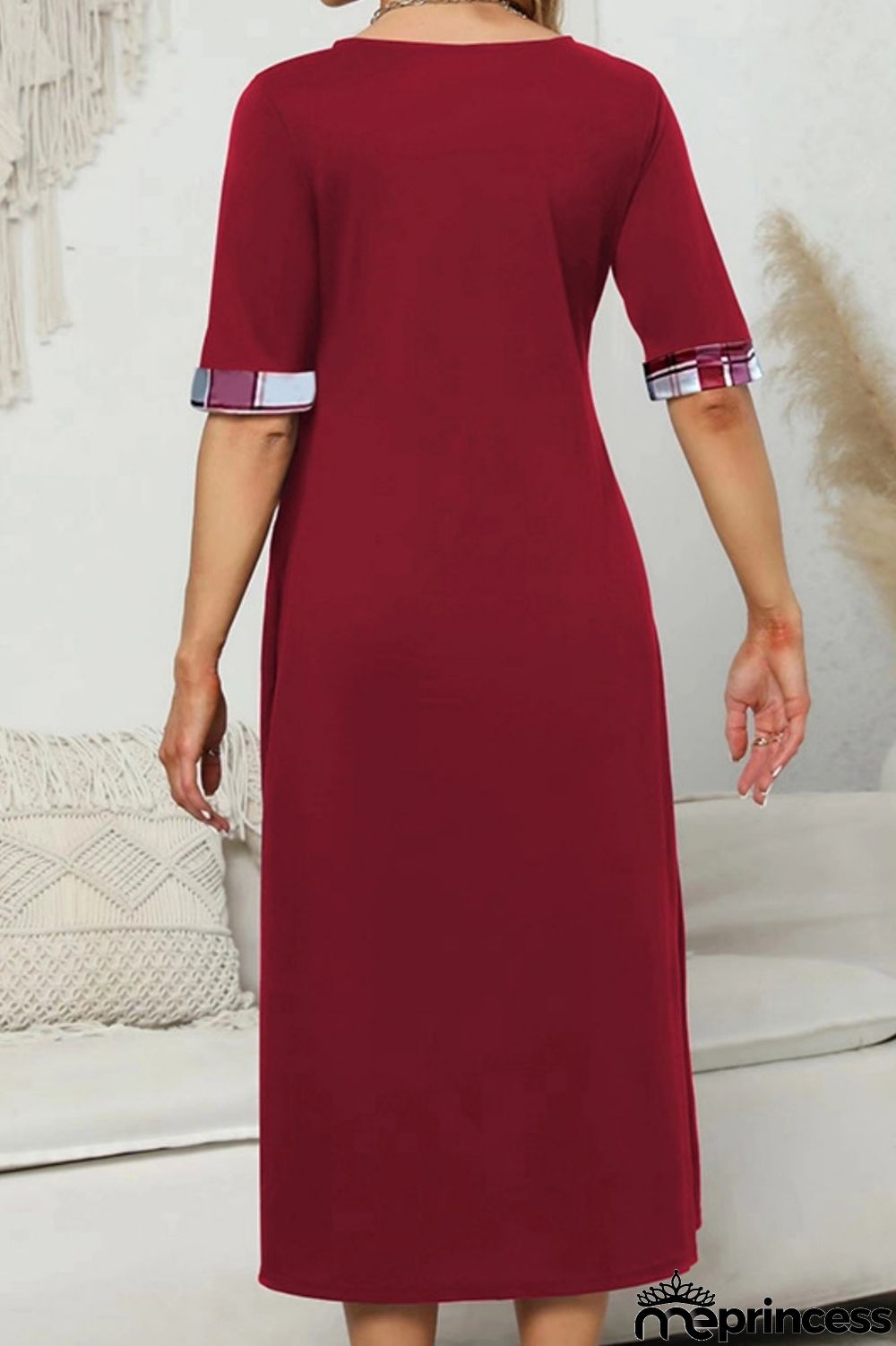 Casual Plaid Print Patchwork O Neck Short Sleeve Dress Dresses