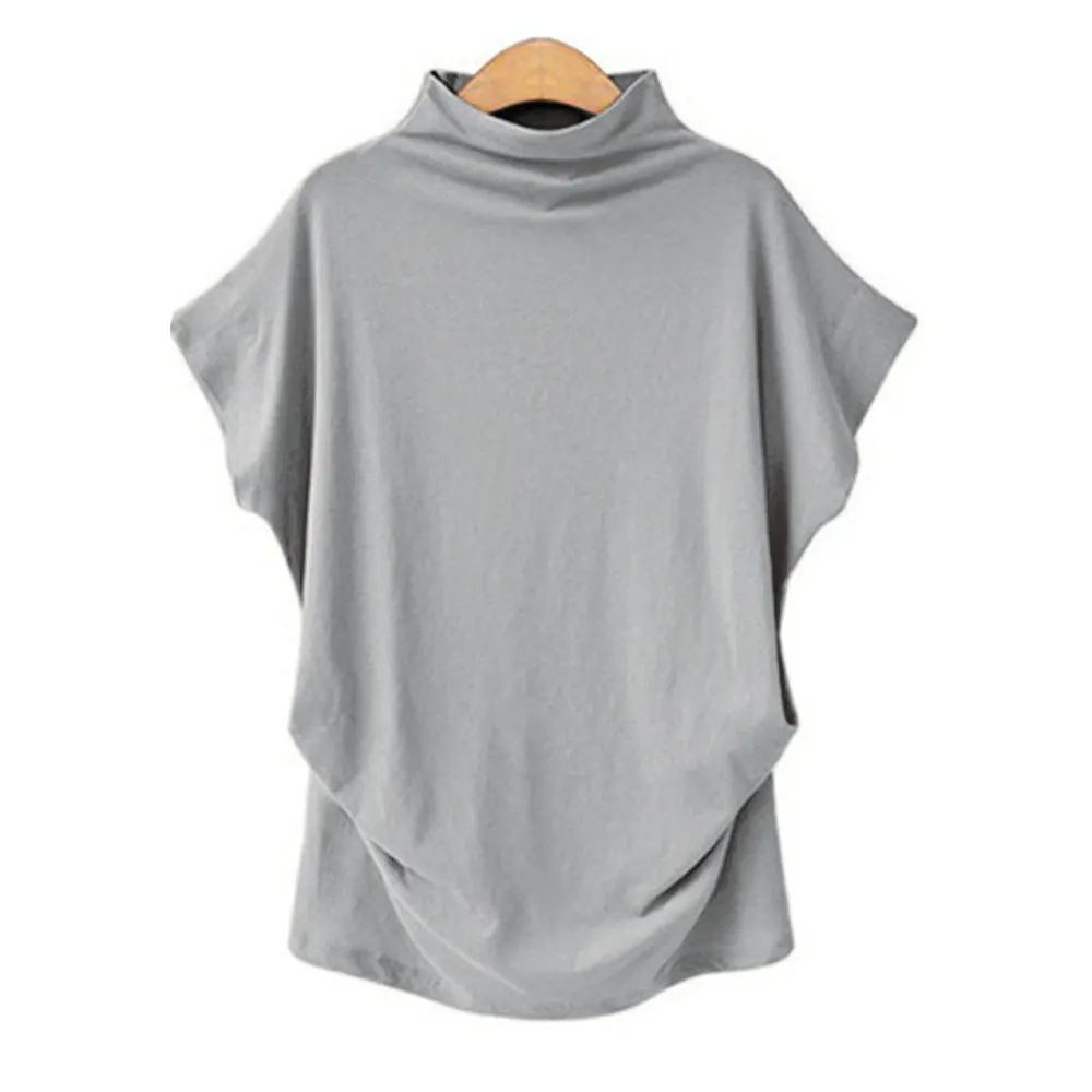 Brownm Commute Large Size Women's Half Turtleneck Batwing Sleeve Solid Color Polyester Top