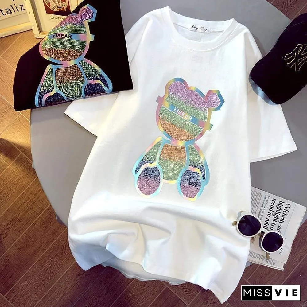 Harajuku Oversized Round Neck T Shirt Women Graphic Tees Summer Korean Fashion Clothes Chic Top Kwaii Short Sleeve Tshirts
