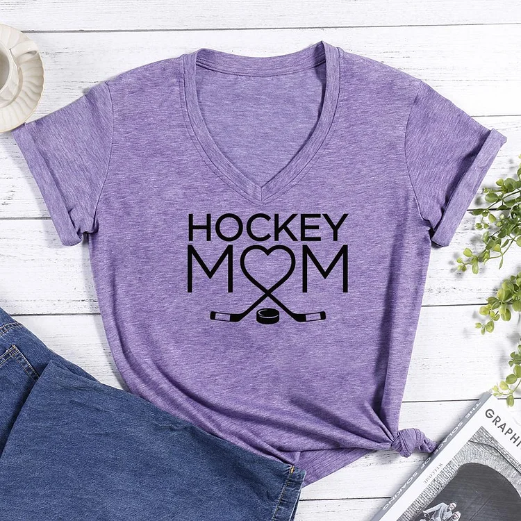 Hockey Mom V-neck T Shirt-Annaletters