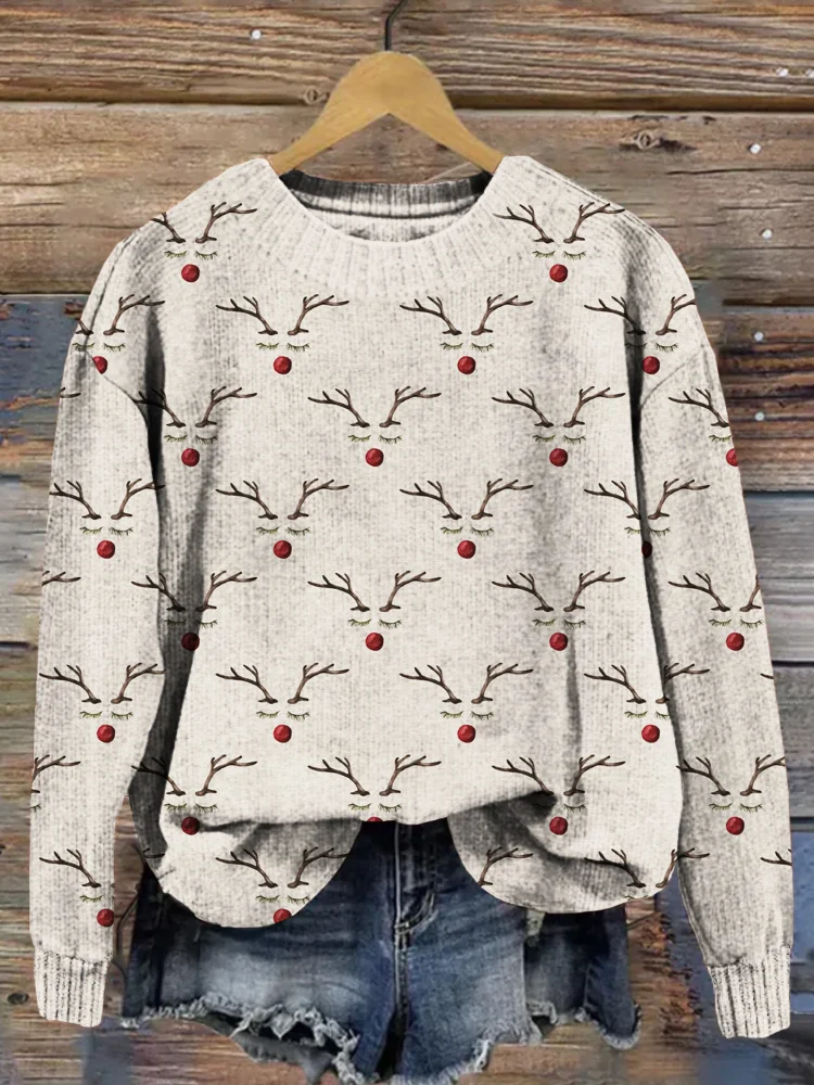 Oh, Deer - Christmas Reindeer Watercolor Art Cozy Sweater