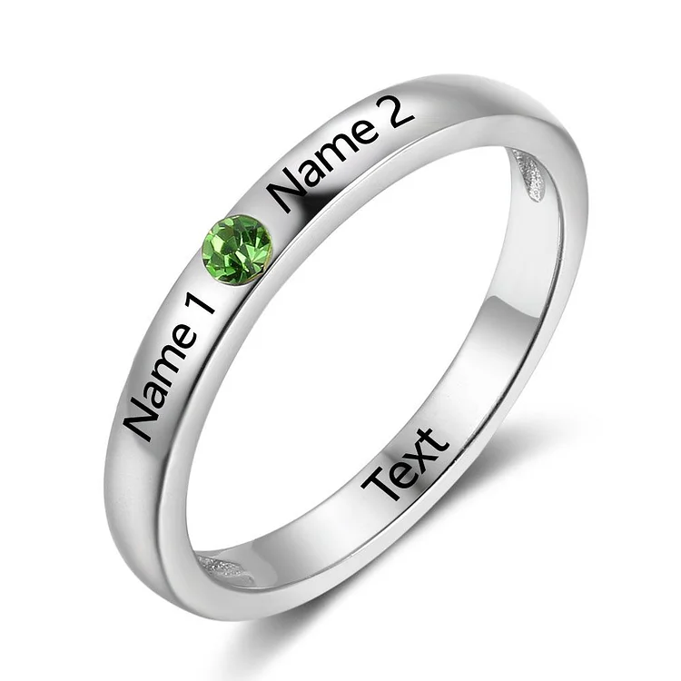 Anillo de plata 925 2 Nombres personalizados con 1 piedra de nacimiento