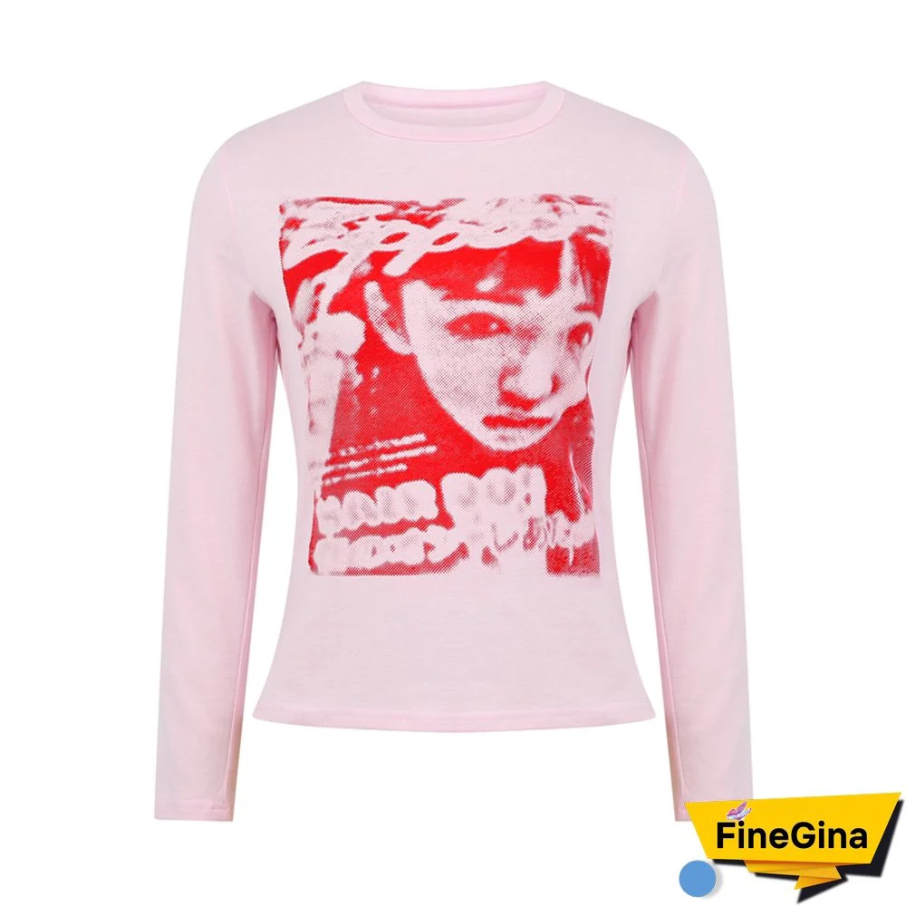 Gothic Portrait Print T-shirt Aesthetic Short Sleevle Sweats Tees Harajuku Streetwear White Crop Top Women Clothes