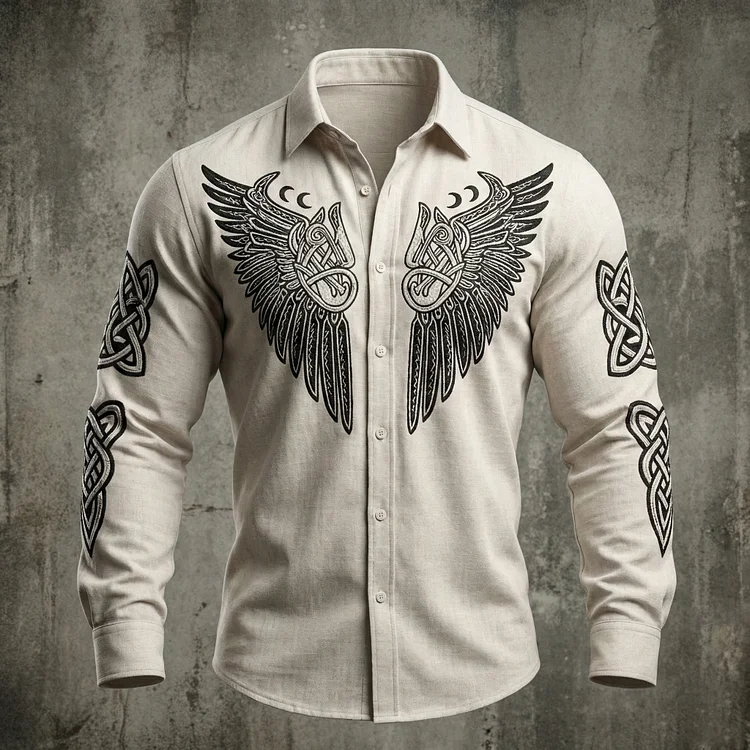 Men's Viking Tribal Jacquard Celtic With Wings Inspired Art Casual Shirts