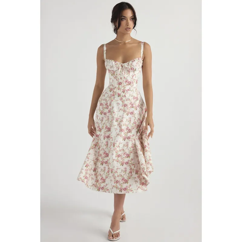 Casual Floral Flounce Strap Design Spaghetti Strap A Line Dresses