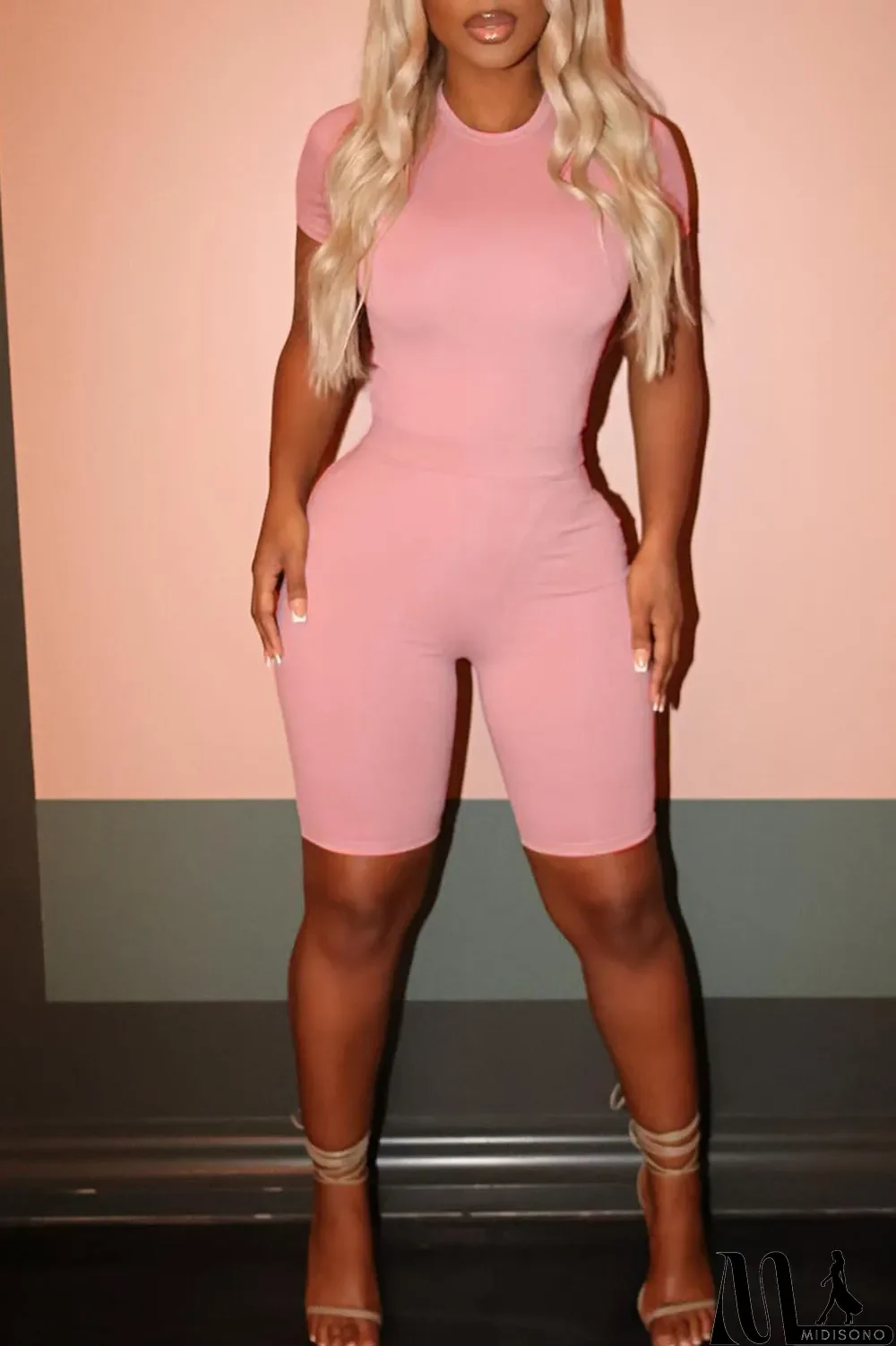 MidiSono - Black Casual Solid Patchwork O Neck Short Sleeve Two Pieces