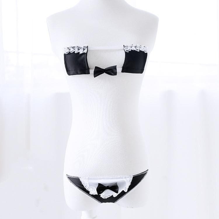 Black White Lace Bowknot Two-Piece Bikini Swimsuit SP179749