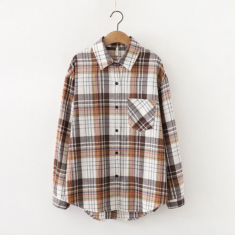 Fashion Women Plaid Shirt Chic Checked Blouse Long Sleeve Female Casual Print Shirts Loose Cotton Tops Blusas Spring News 2022