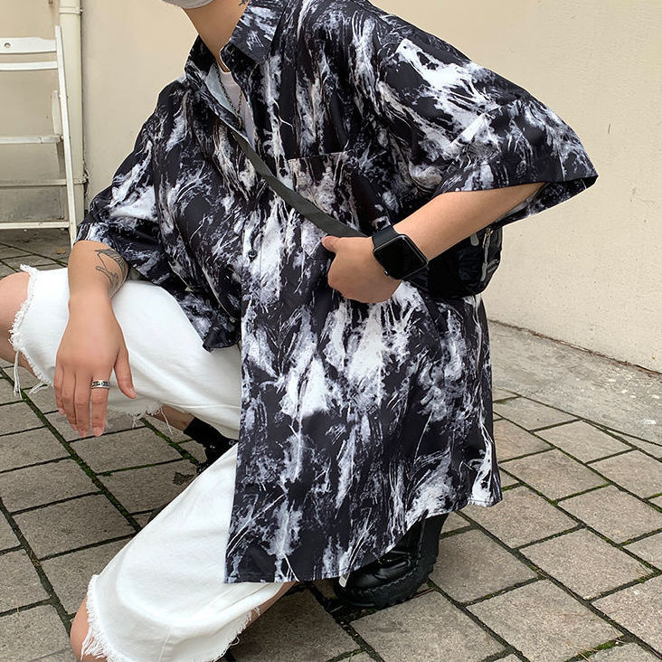 Dyed Men's Thin Coat Loose Short Sleeved Clothes Tops Shirts for Men Clothing Camisas y Blusa