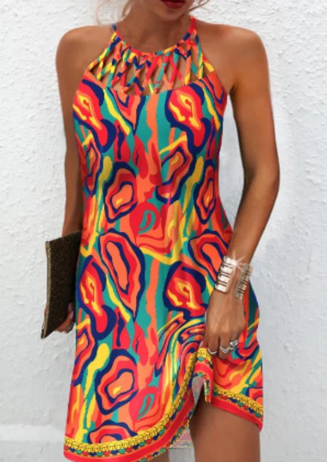 Ueong 2023 New Positioning Printing Empty Sleeveless Dress