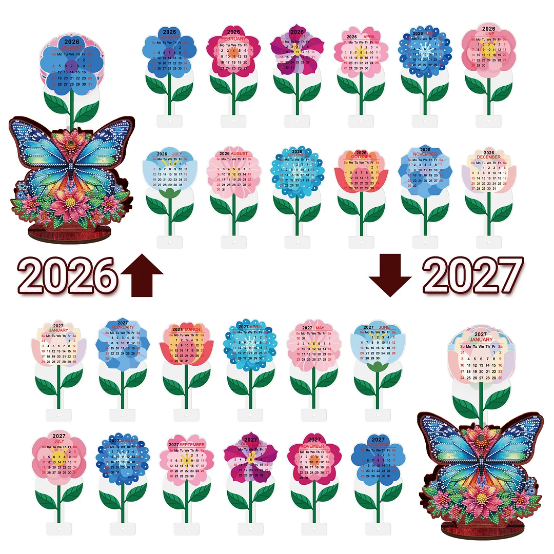 2026 Calendar DIY Diamond Art Kit Butterfly Wooden Diamond Painting Calendar