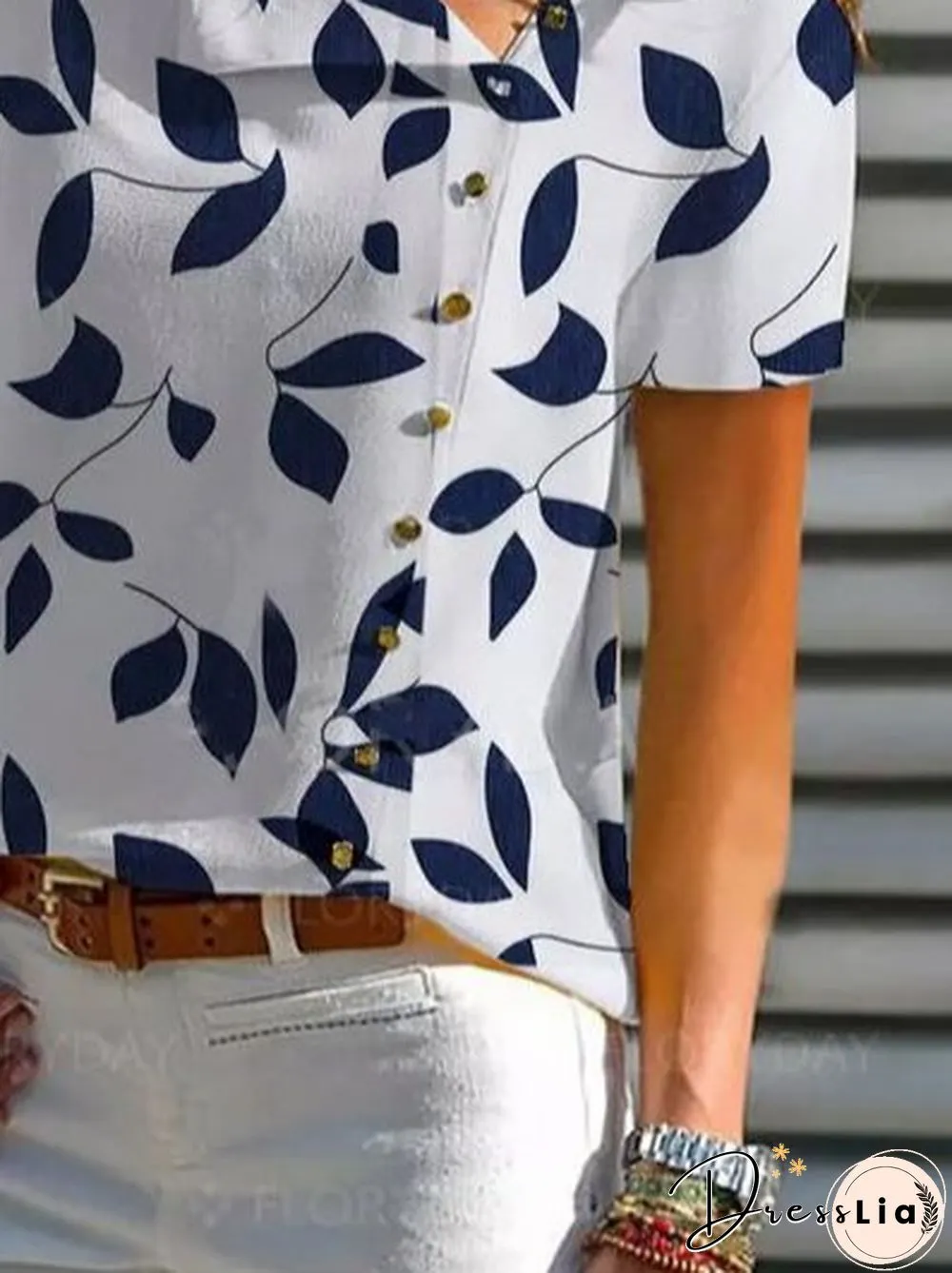 Holiday Leaves Asymmetrical Short Sleeve Tops