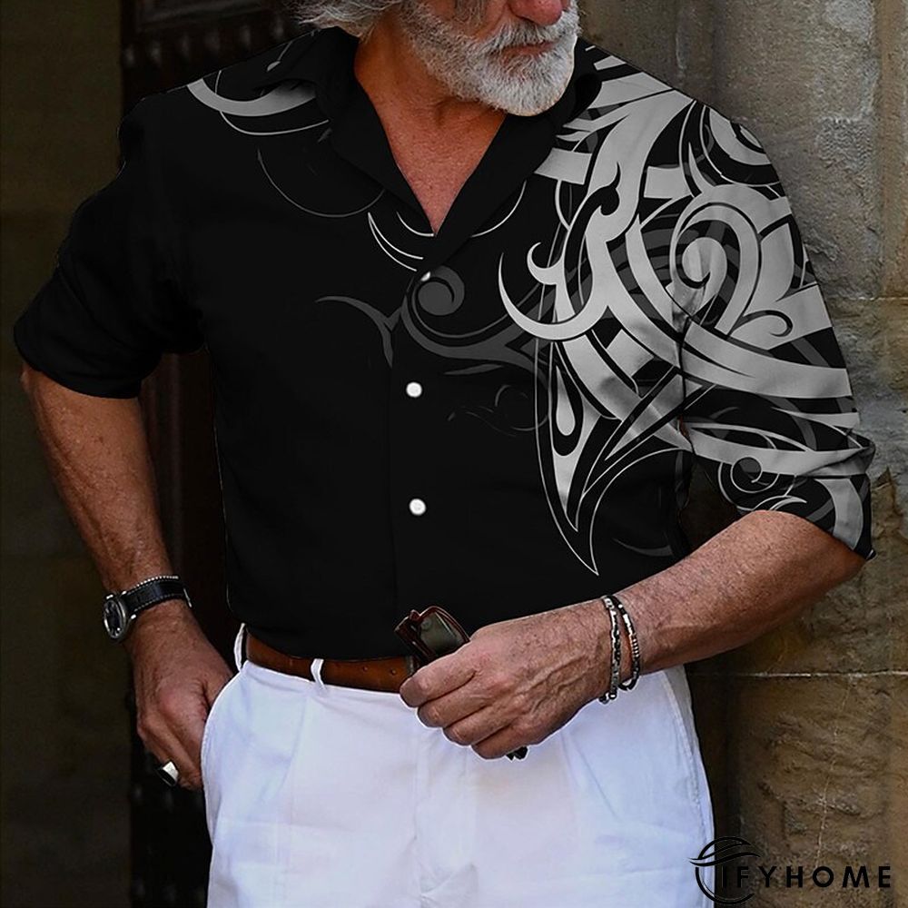 Men's Shirt Graphic Prints Totem Turndown White Yellow Green Gray Outdoor Street Long Sleeve Button-Down Print Clothing Apparel Sports Fashion Streetwear Designer | IFYHOME