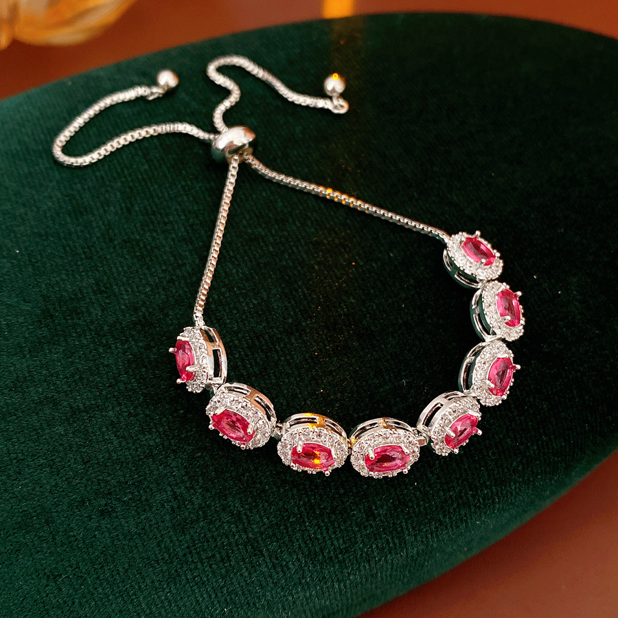 S925 Sterling Silver Bangle Set with Natural Diopside Simple Flower Opening Bangle Personalized Jewelry with Full Diamond Setting Light Luxury