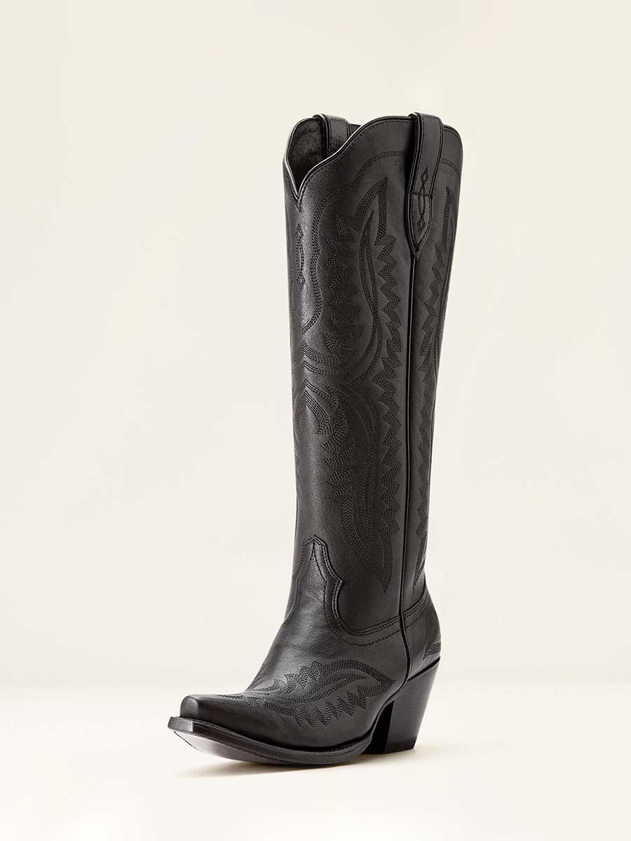 Black Snip Toe Embroidered Wide-Calf Knee High Cowboy Boots for women