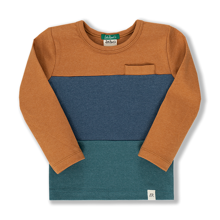 Rust Long Sleeve Color Blocked Tee