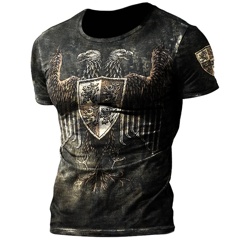 Mens fashion retro double-headed eagle print T-shirt / [viawink] /