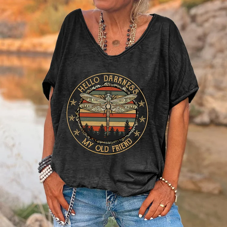 Hello Darkness My Old Friend Printed V-neck Women's T-shirt
