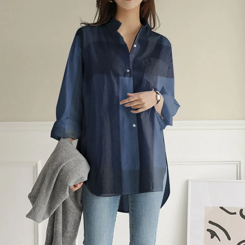 Women Kaftan Long Sleeve Blouses ZANZEA Casual Loose Work Shirt Pockets Asymmetrical Chemise Autumn Plaid Tops